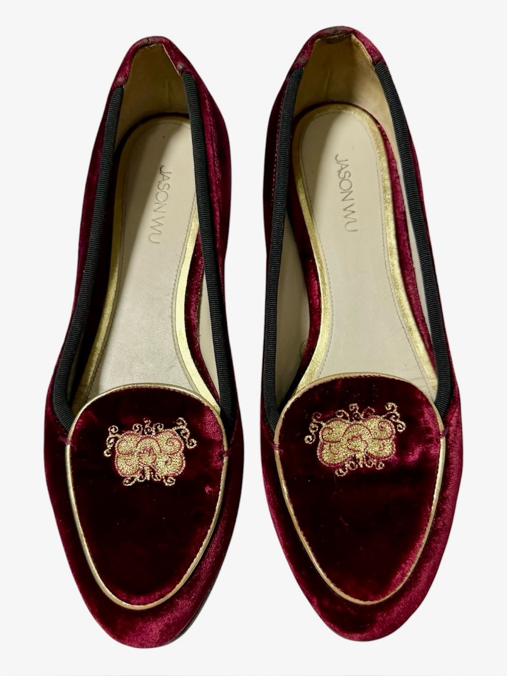 Jason Wu “Little Emperor” Burgundy Red Velvet Platform Loafers Embroidered 38